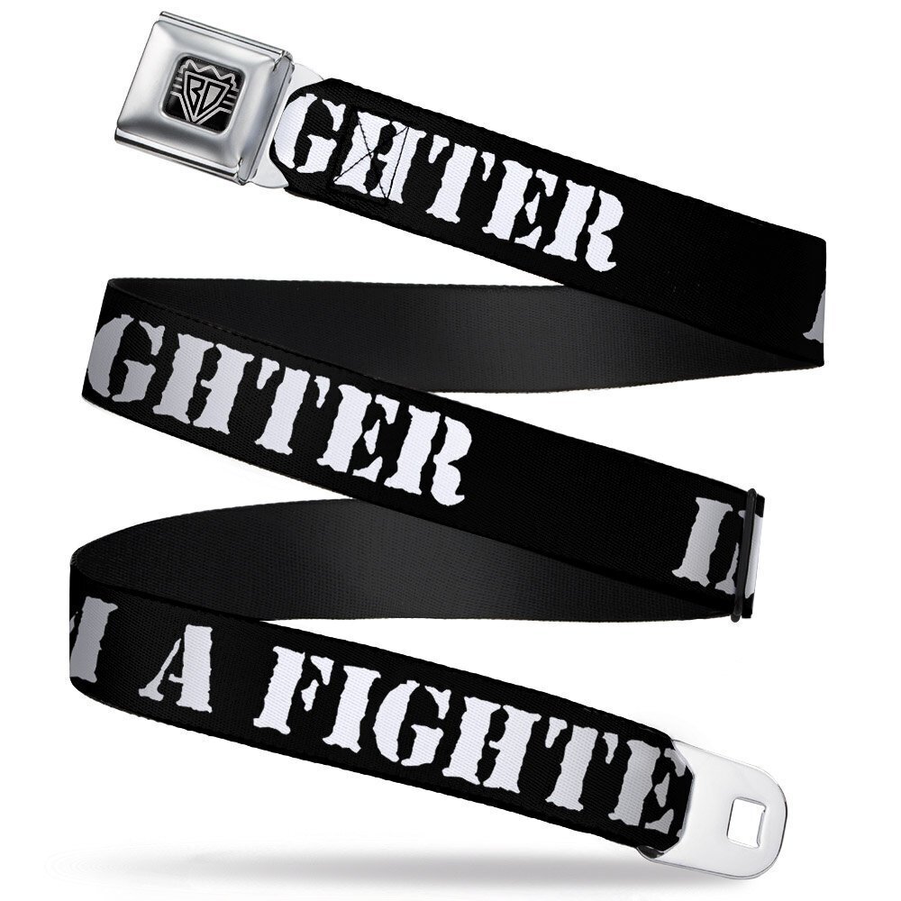 4763 Seatbelt Belt - I'M A FIGHTER Black/White - 1.5" Wide - 24-38 Inches